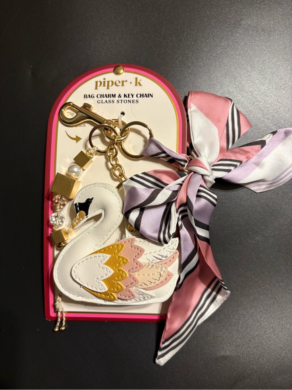 Piper K Elegant Swan Bag Charm & Key Chain - NWT